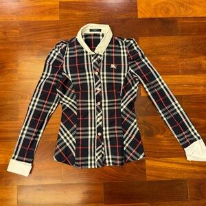 Burberry women Navy and Red Plaid Shirt